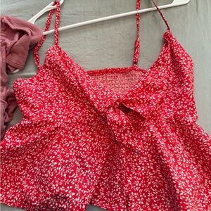 SHEIN Red and White Tie Front Camisole Tank Top